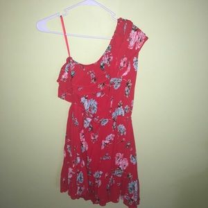 Red Floral One Shoulder Dress